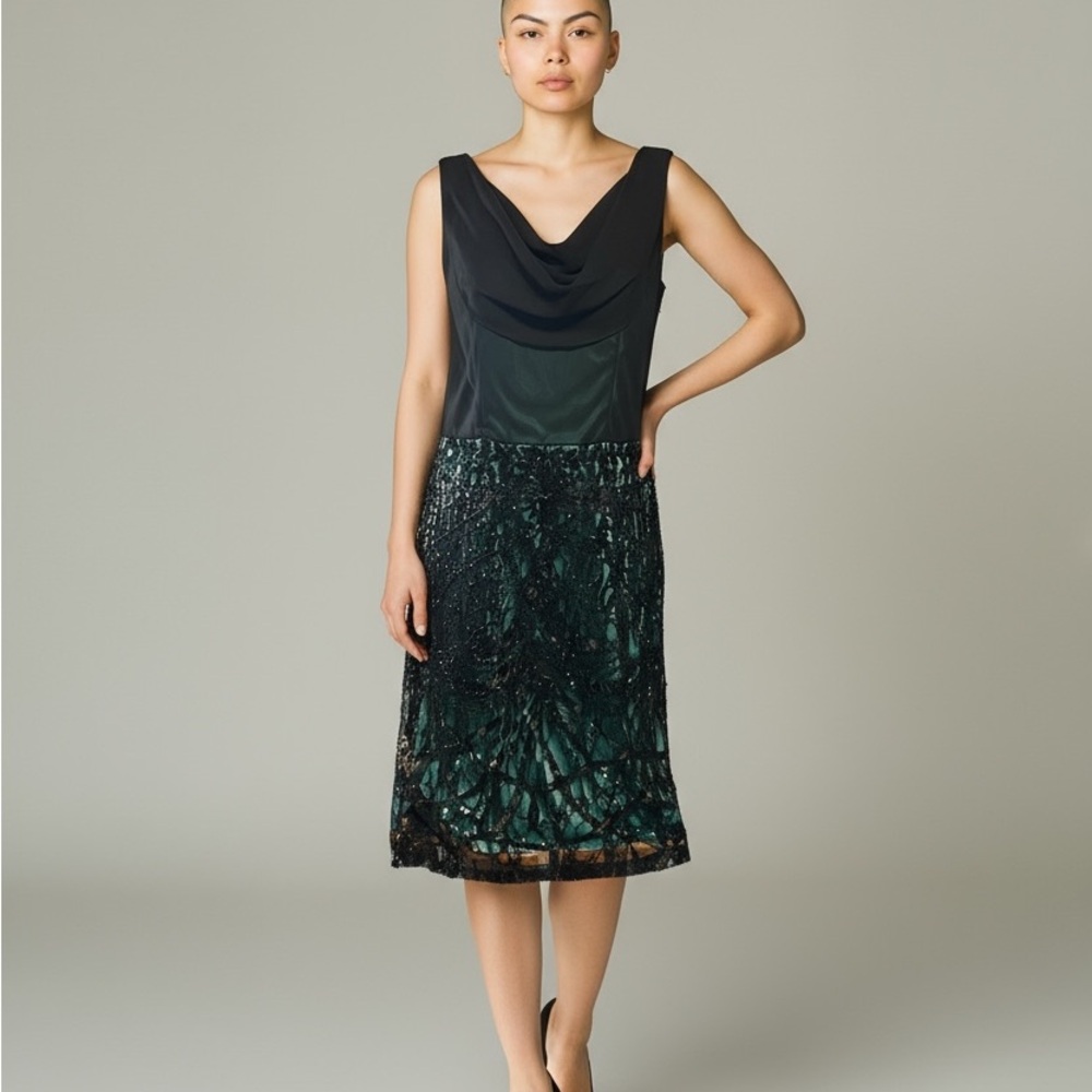 🖤 Black & Teal Beaded Cocktail Dress | Side Zipper | Elegant Evening Glam ✨